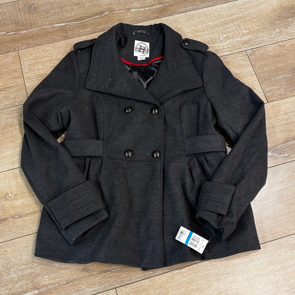 Hydraulic Charcoal Gray Double Breasted Pea Coat Jacket XL